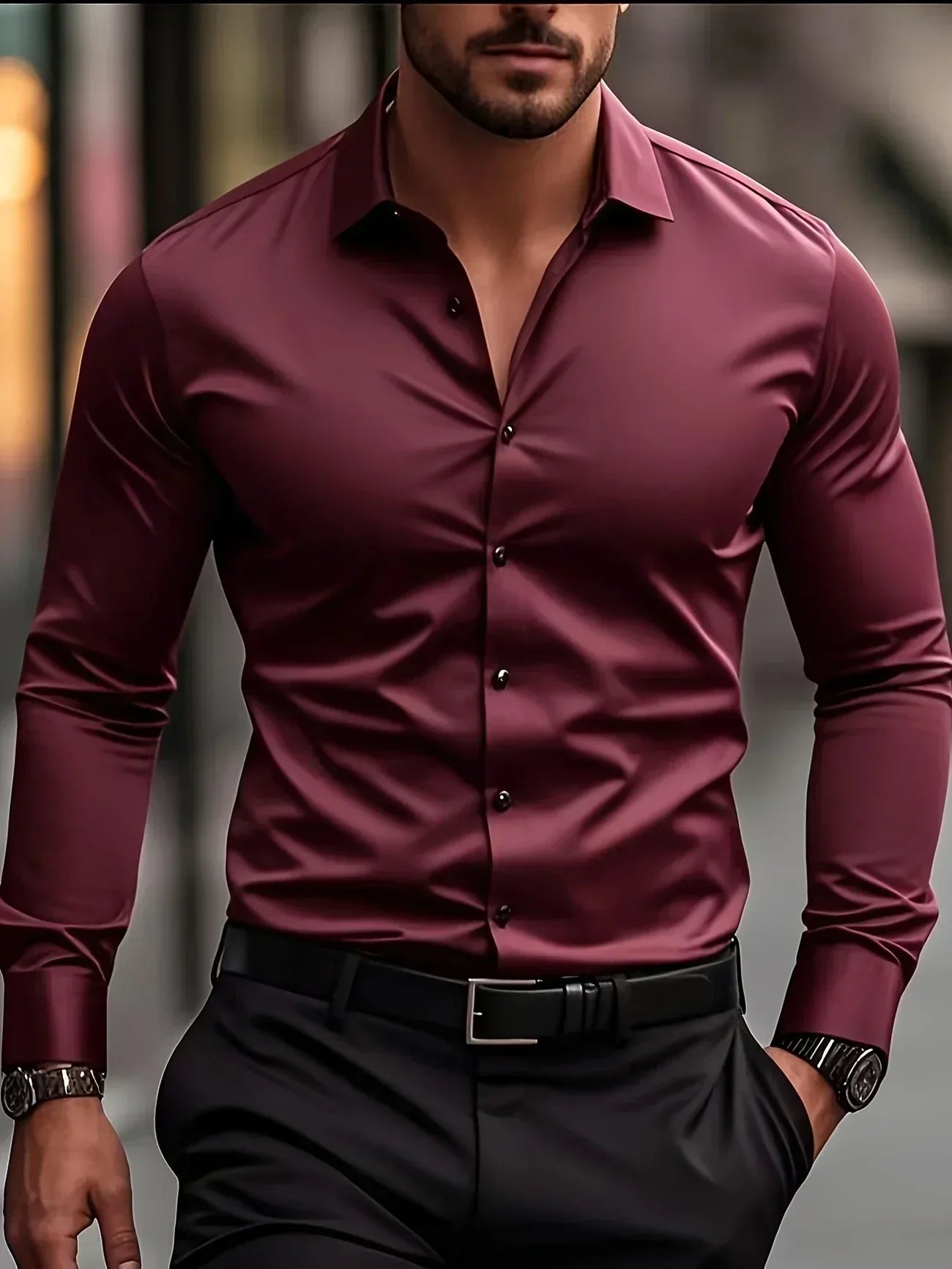 Hunter | Elegant Long Sleeve Button-Up Shirt