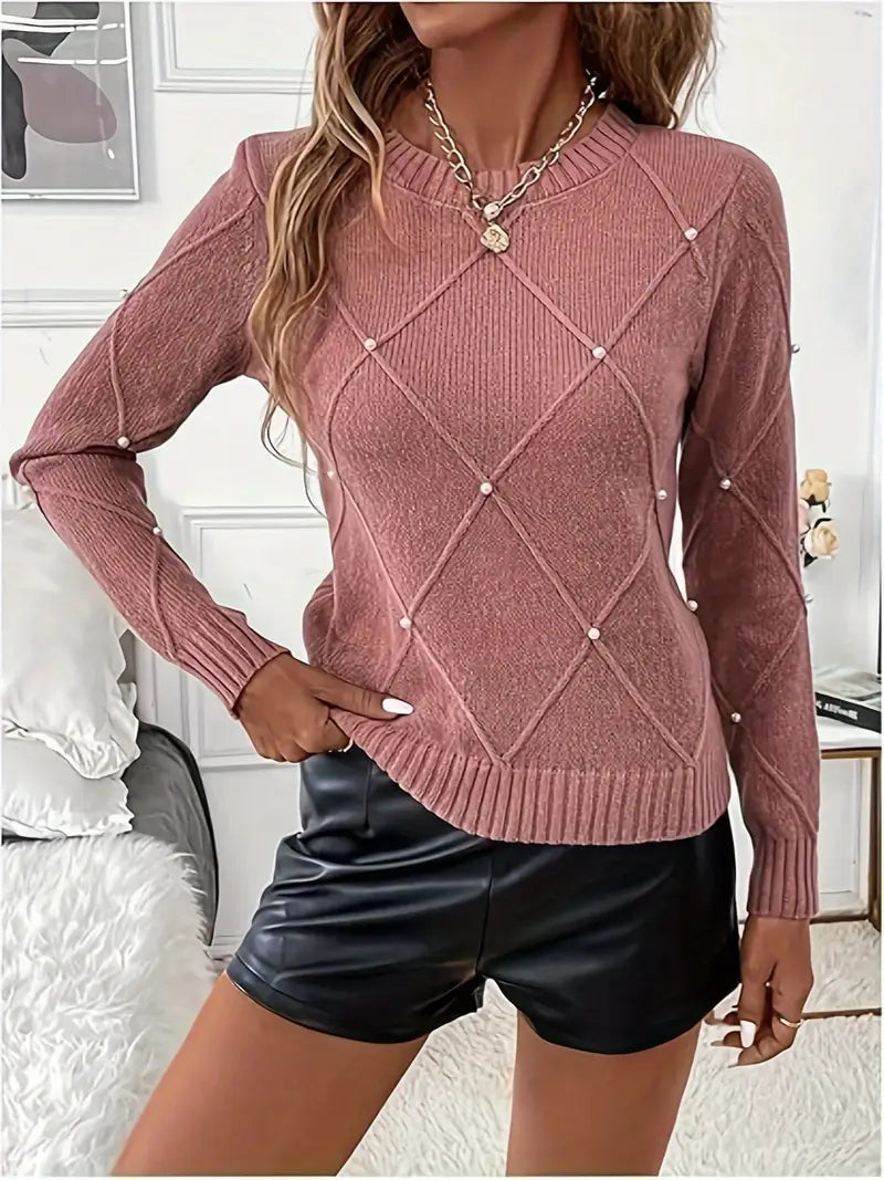 Caius | Elegant Beaded Diamond Pattern Sweater