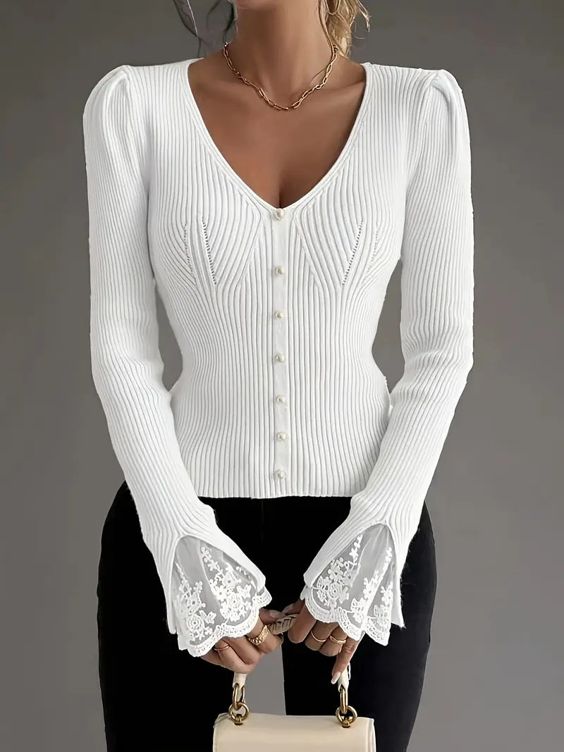 Ellison | Elegant Lace Sleeve Fitted Blouse