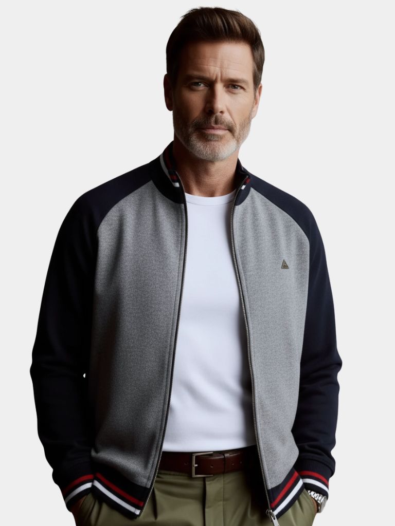 Ivar |Zipper Color Block Standing Collar Cardigan Sweater