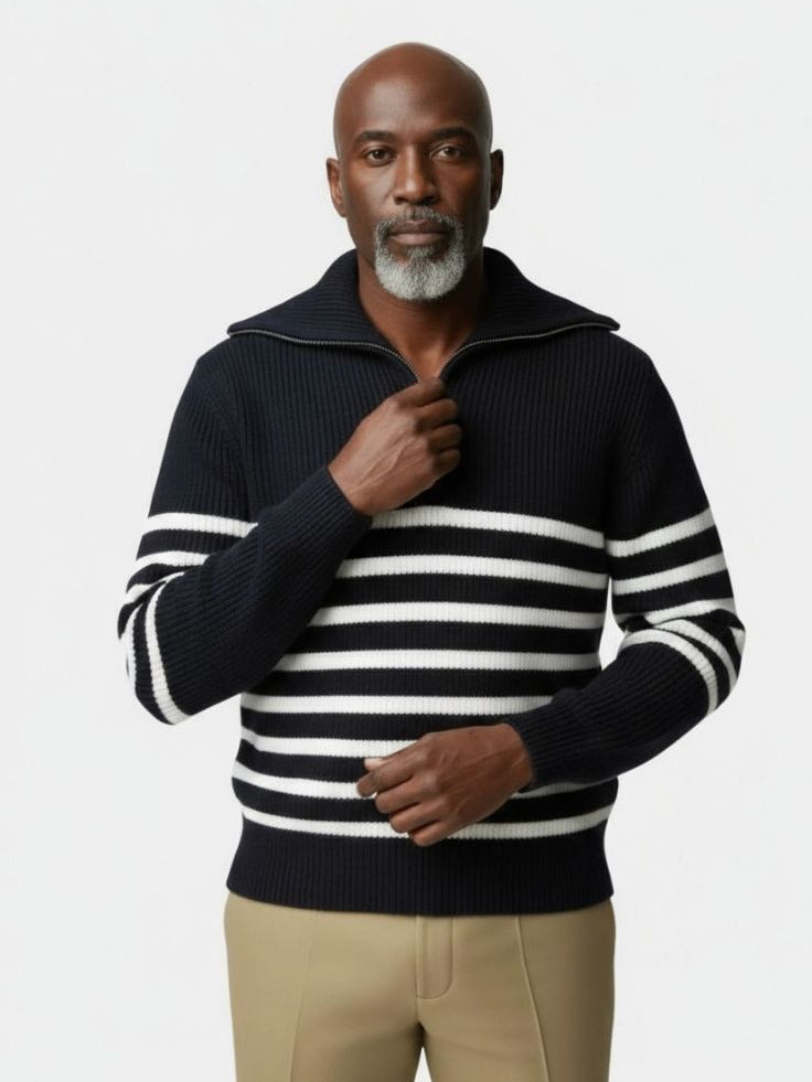 Tahir | Casual Striped Zip Up Sweater