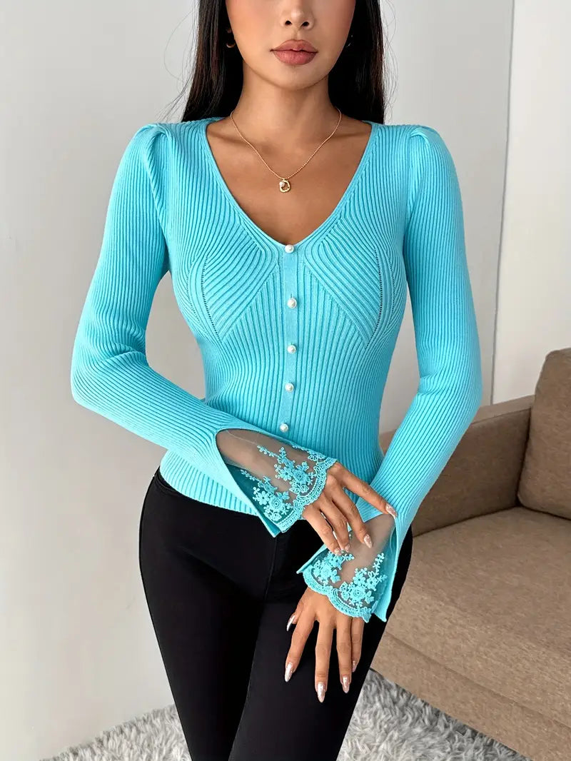 Ellison | Elegant Lace Sleeve Fitted Blouse