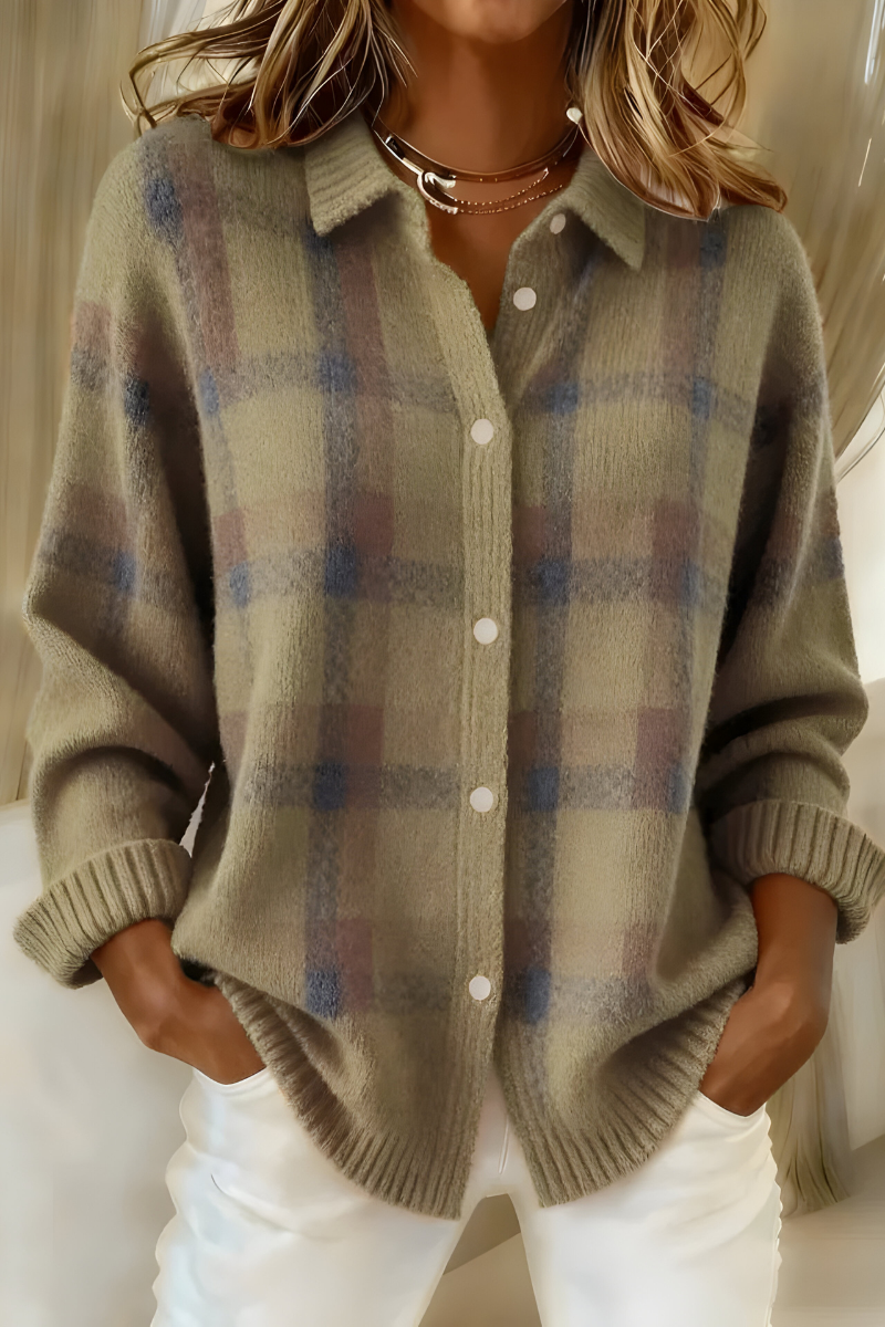 Nevaeh | Retro Plaid Knit Cardigan
