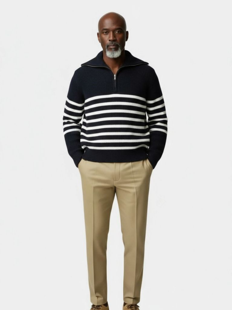 Tahir | Casual Striped Zip Up Sweater