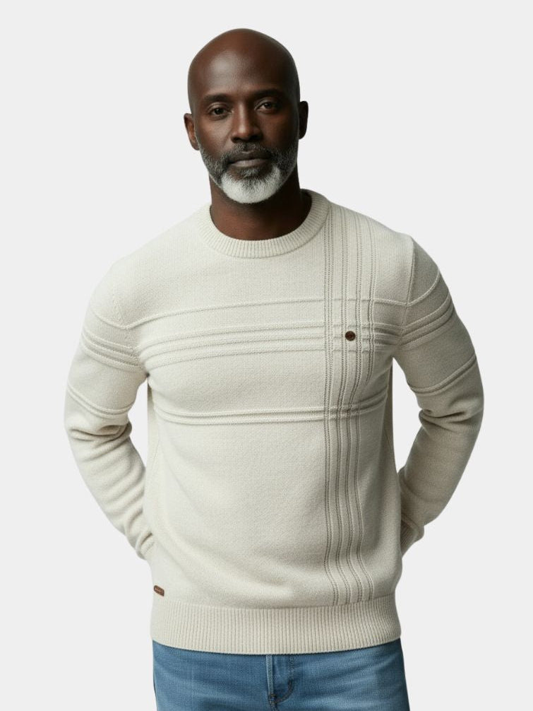 Vail |Cotton Knitted Striped Crew Neck Pullover Sweater