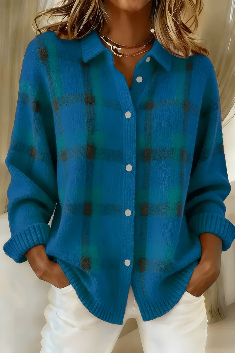Nevaeh | Retro Plaid Knit Cardigan