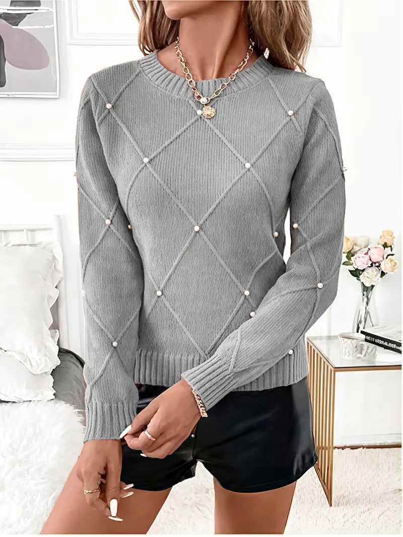 Caius | Elegant Beaded Diamond Pattern Sweater