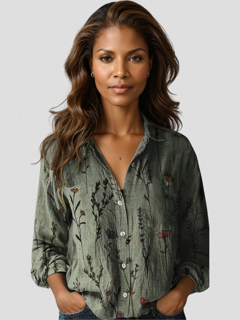 Sarah | Retro Print Blouse Elegance