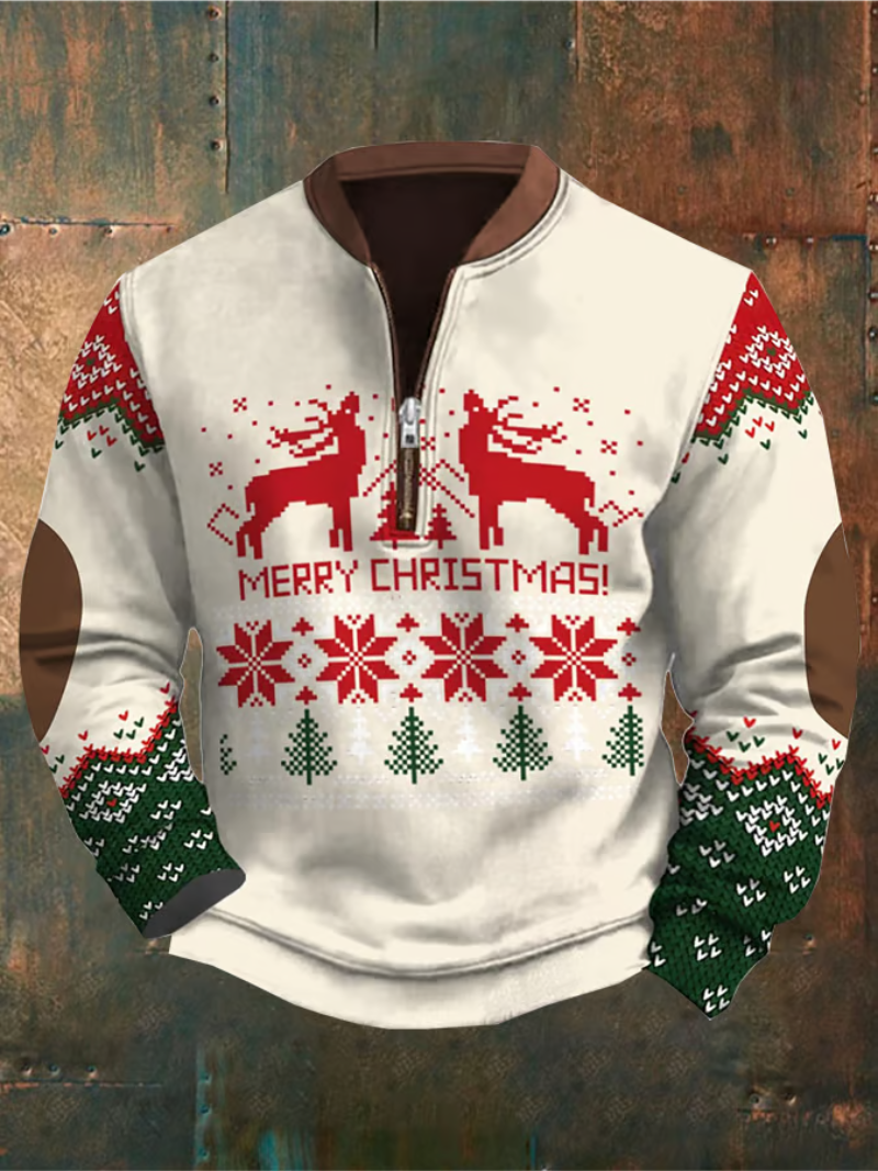 Beckett| Festive White Christmas Sweater Featuring Reindeer