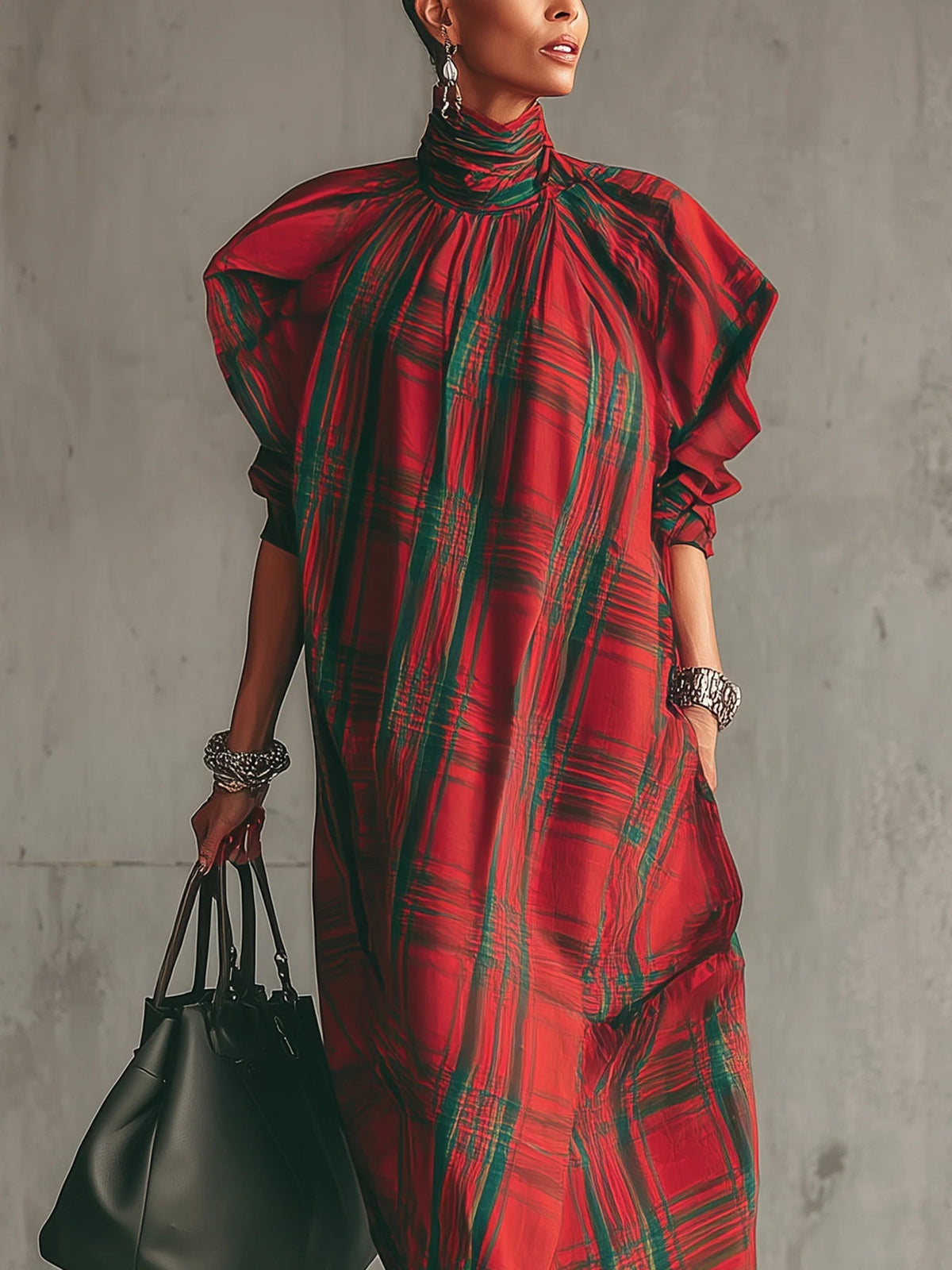 Holly | Festive Plaid Long Dress