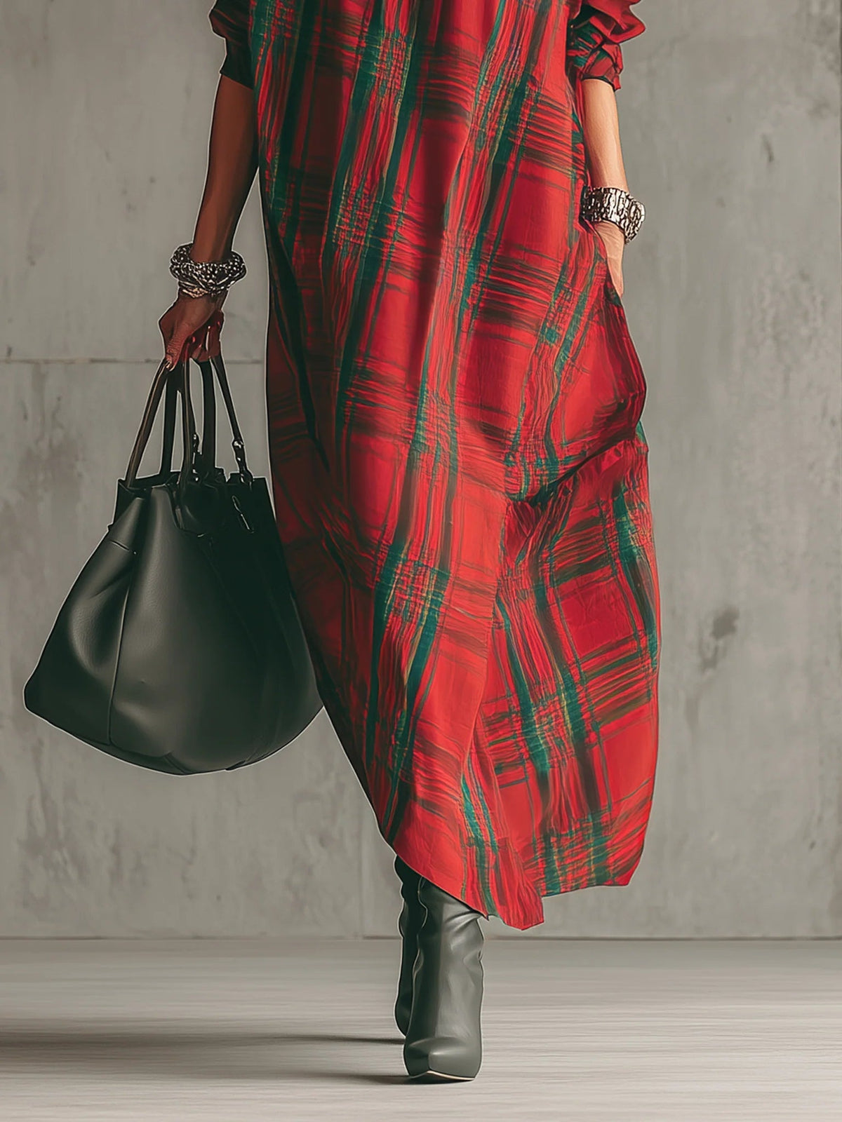 Holly | Festive Plaid Long Dress