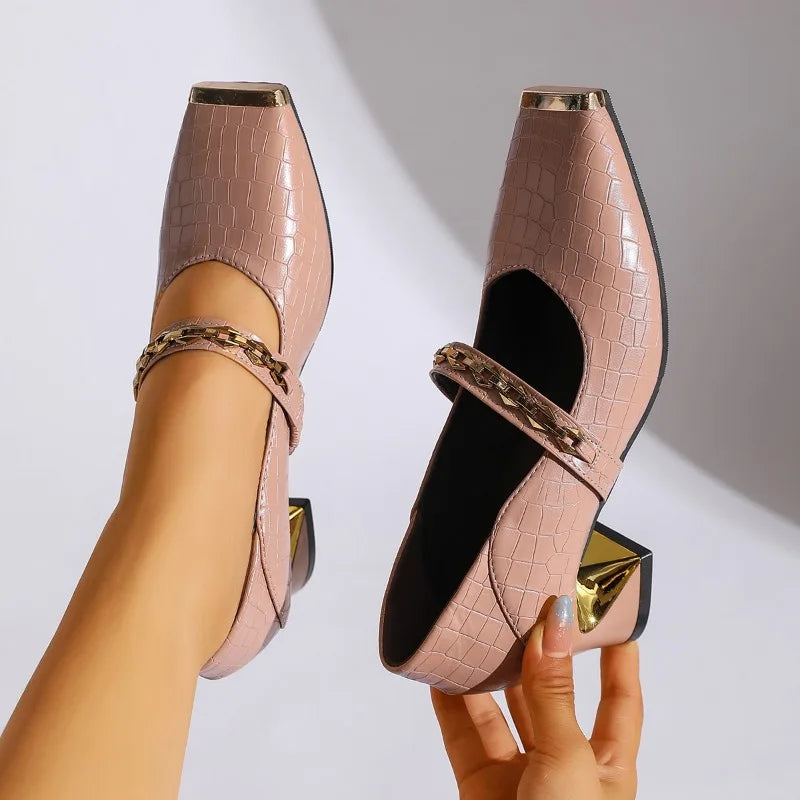 Victoria | Gold Accent Block Heels