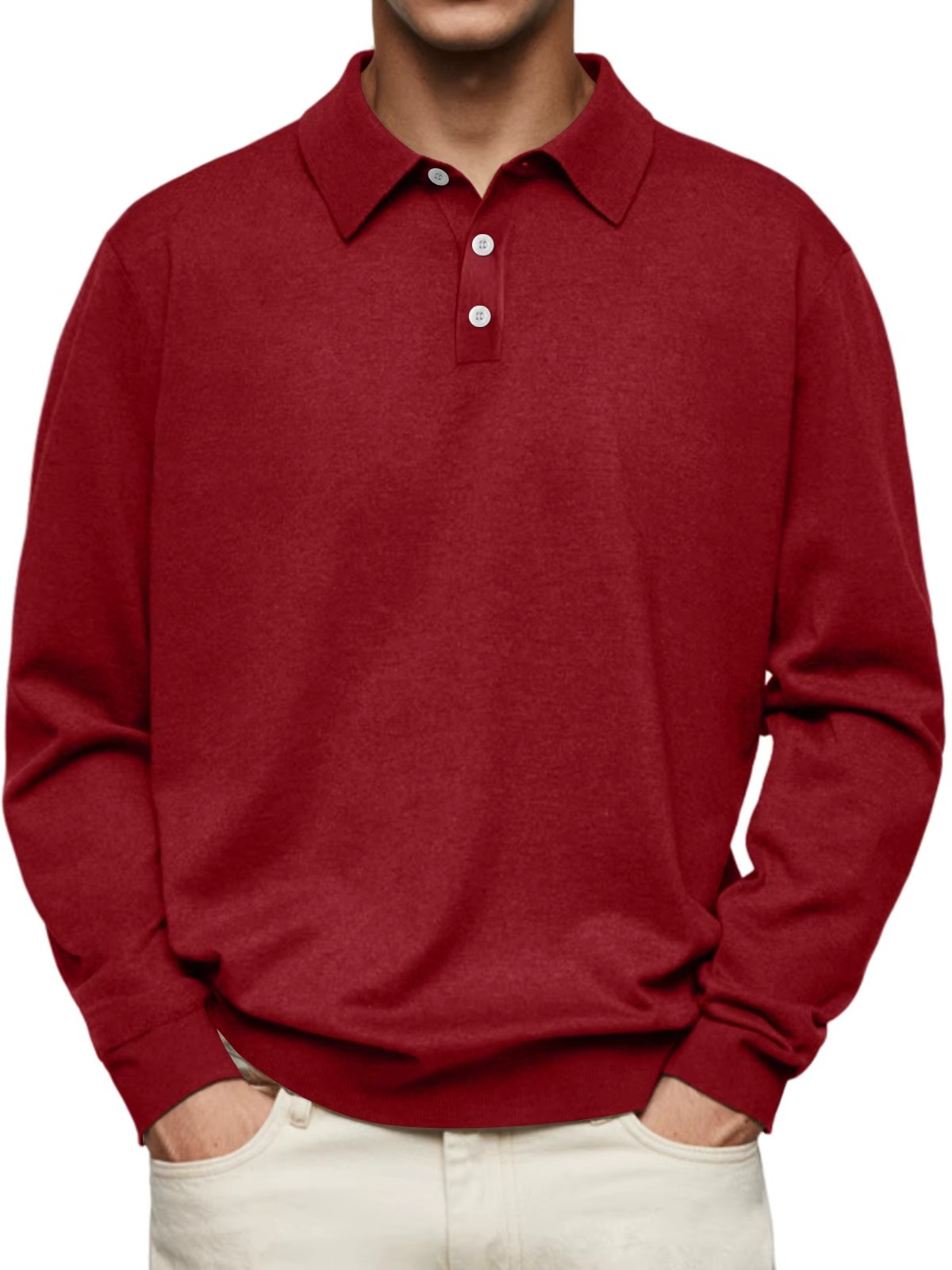 Refined Collar Long Sleeve Polo