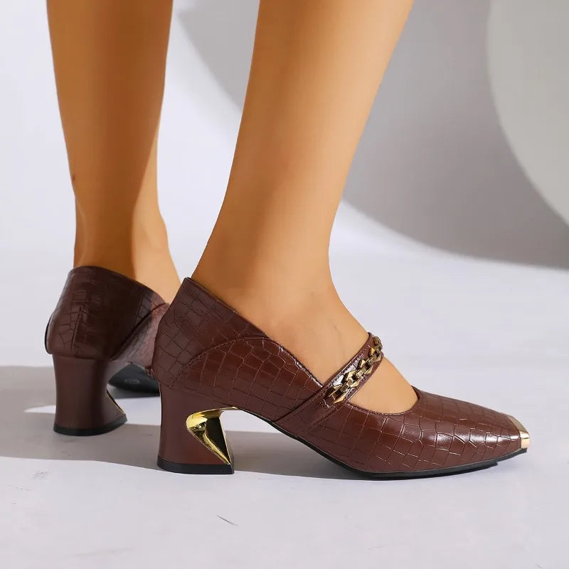 Victoria | Gold Accent Block Heels