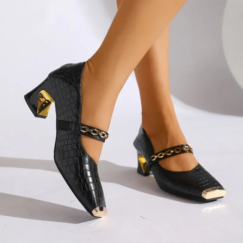 Victoria | Gold Accent Block Heels