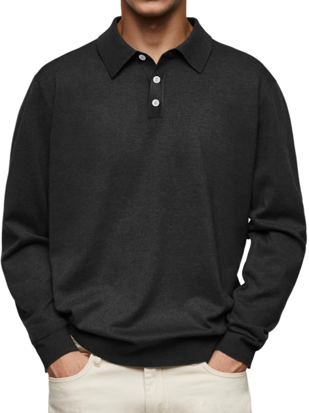Refined Collar Long Sleeve Polo