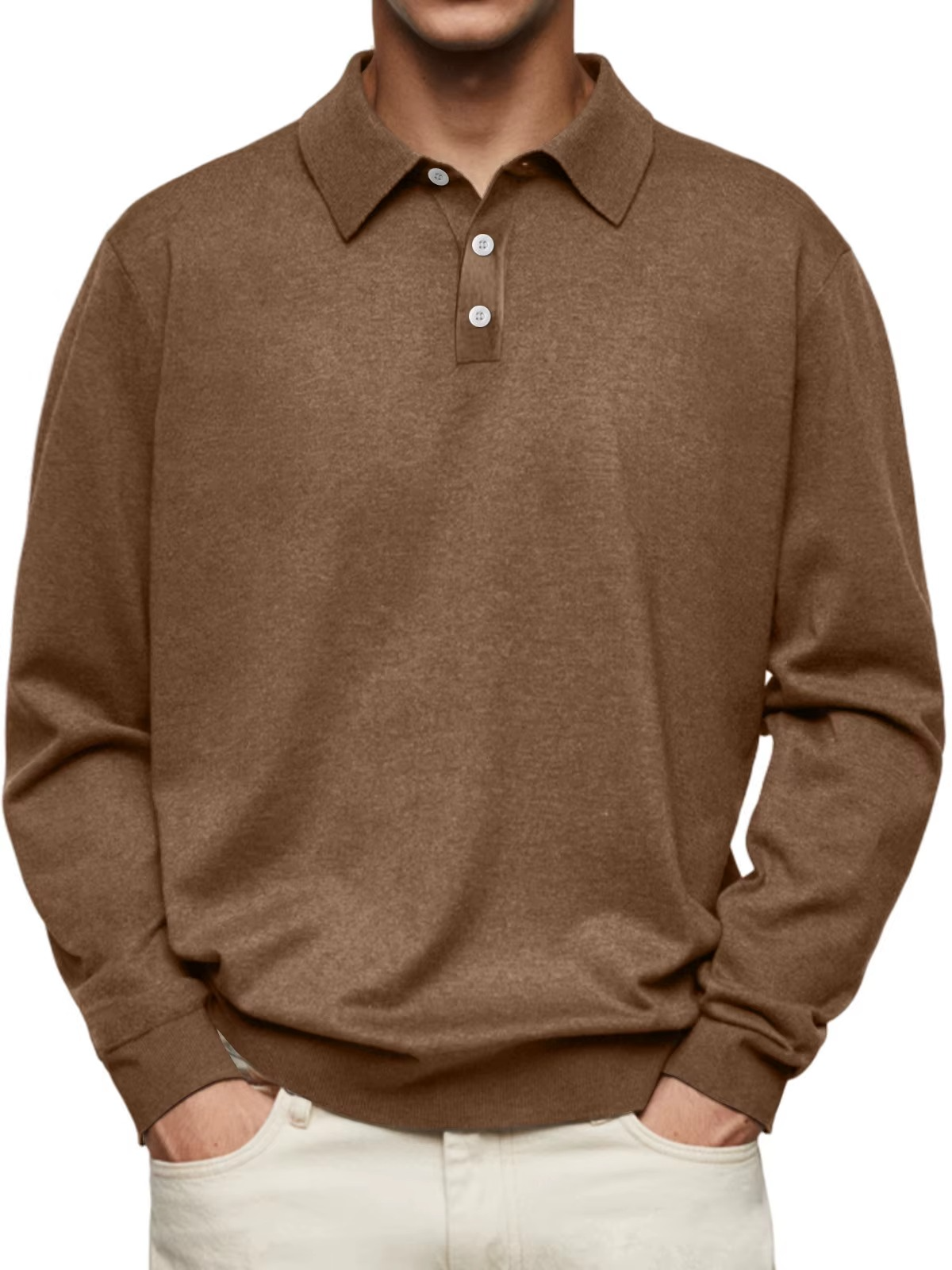 Refined Collar Long Sleeve Polo