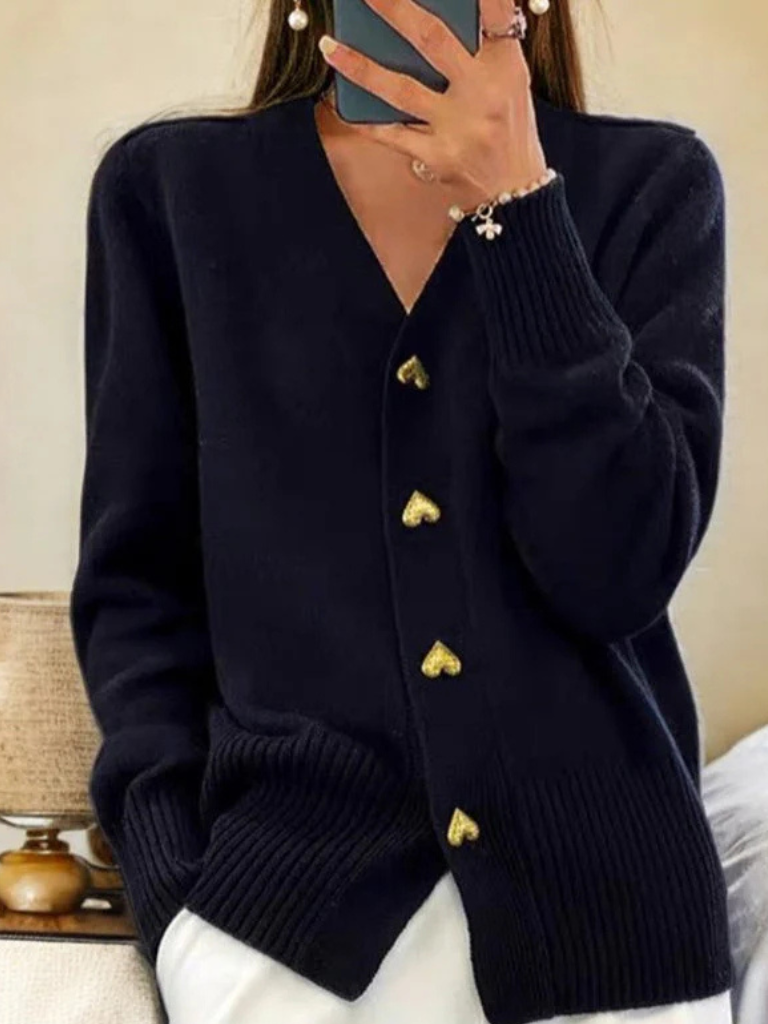 Anara | Charming Heart-Button Cardigan