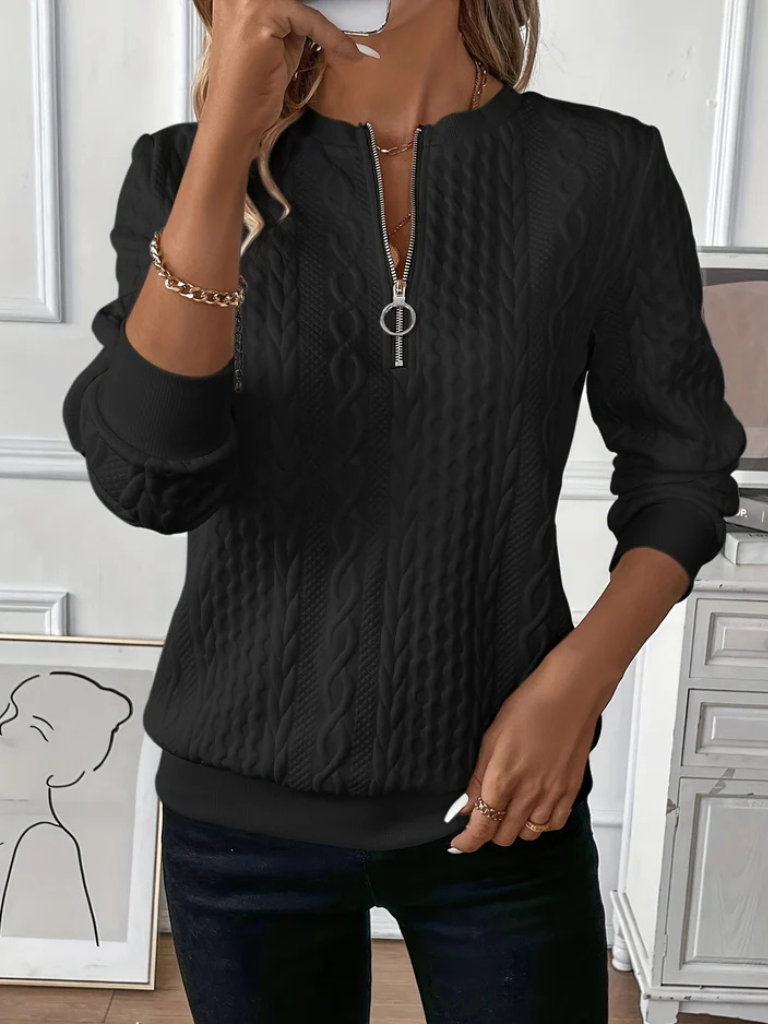 Thalienne | Cable Knit Zip Sweater of Timeless Grace