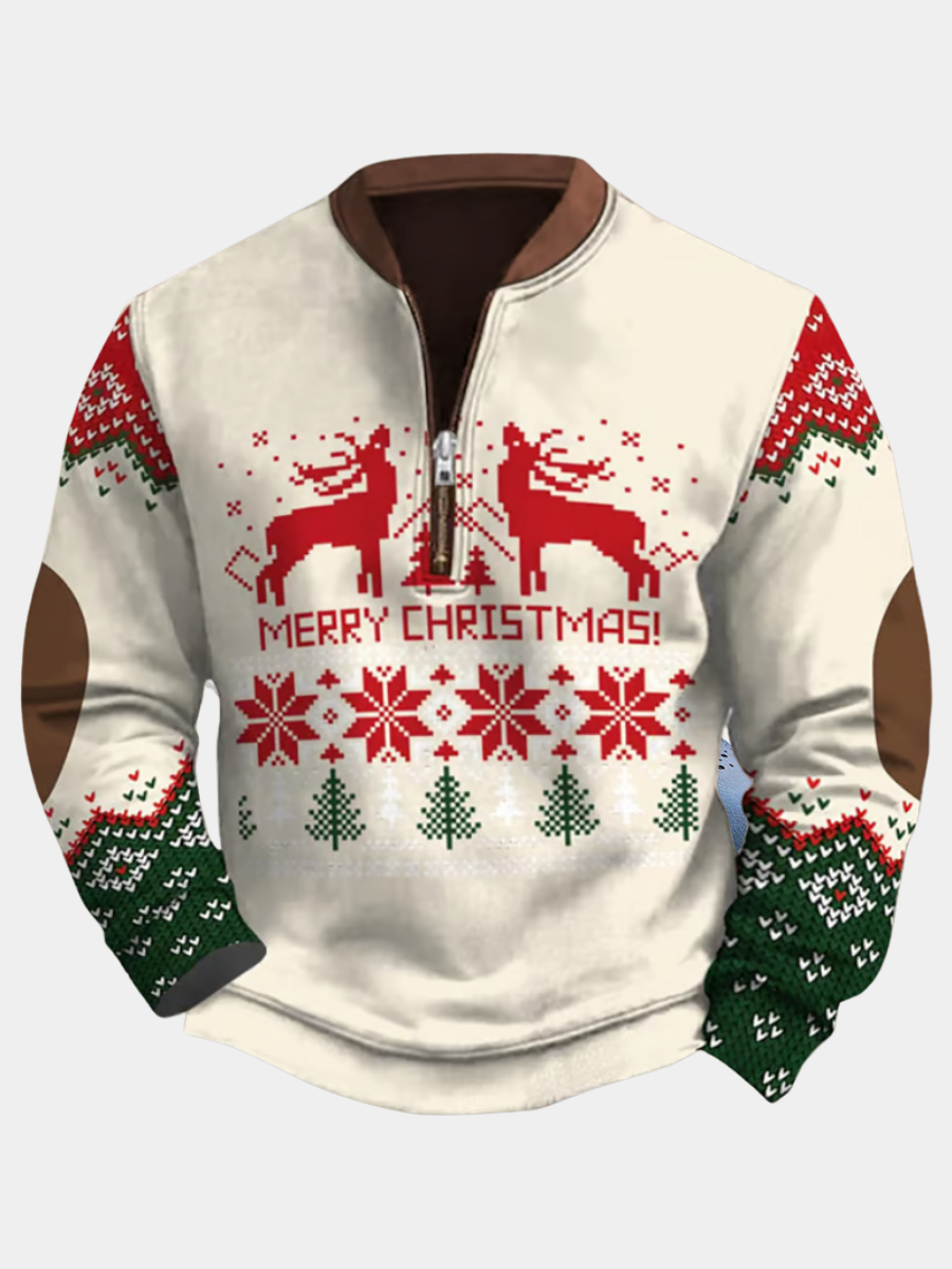 Beckett| Festive White Christmas Sweater Featuring Reindeer