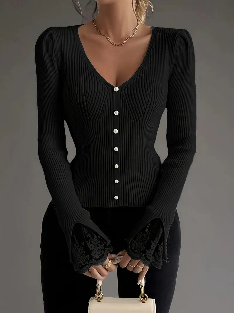 Ellison | Elegant Lace Sleeve Fitted Blouse