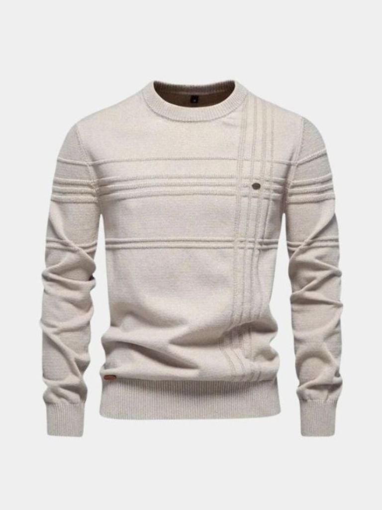 Vail |Cotton Knitted Striped Crew Neck Pullover Sweater