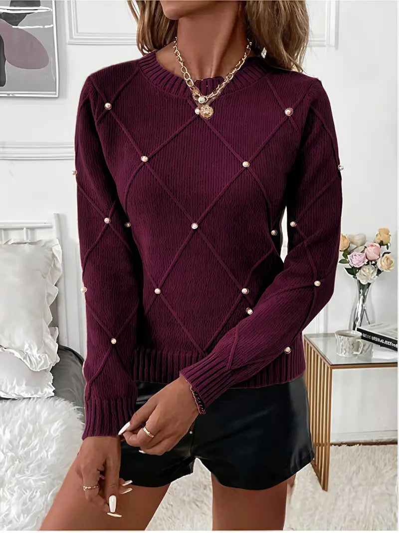 Caius | Elegant Beaded Diamond Pattern Sweater