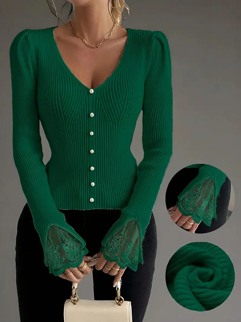 Ellison | Elegant Lace Sleeve Fitted Blouse