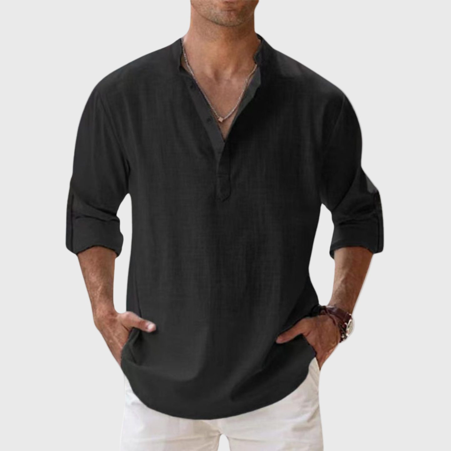 Blake | Linen Effect Cotton Henley Shirt