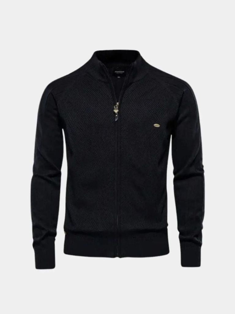 Dorian | Knit Zipper Jacquard Solid Color Cardigan Sweater
