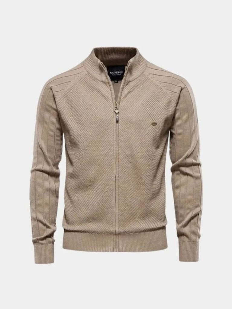 Dorian | Knit Zipper Jacquard Solid Color Cardigan Sweater