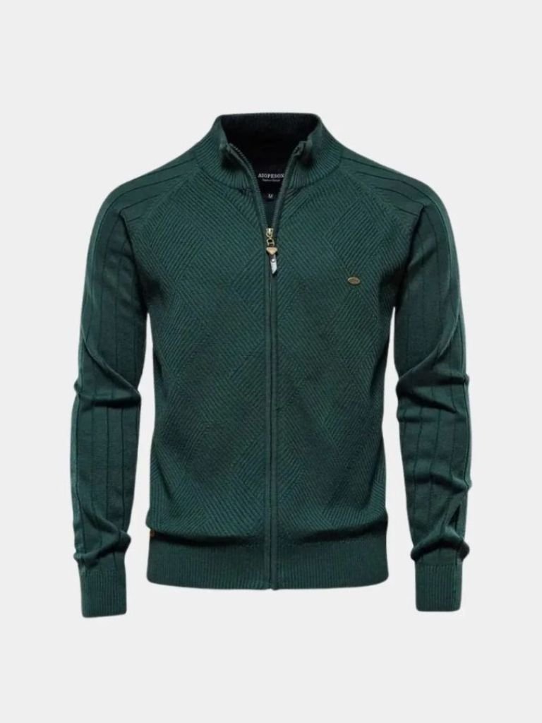 Dorian | Knit Zipper Jacquard Solid Color Cardigan Sweater