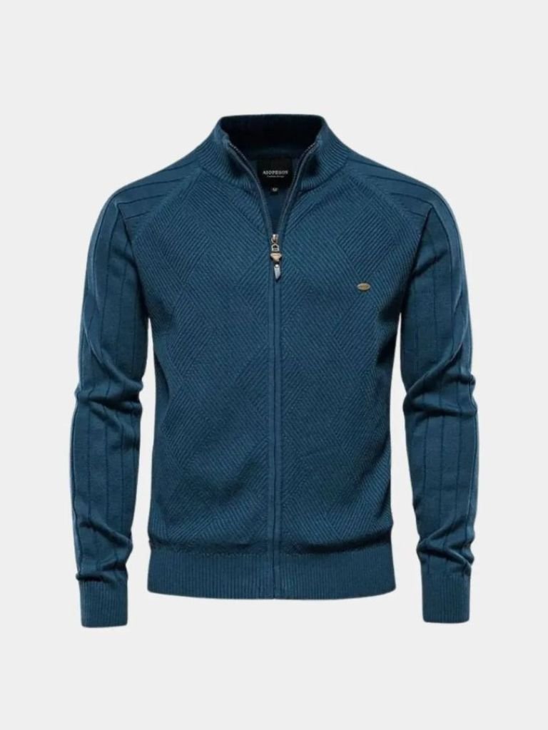 Dorian | Knit Zipper Jacquard Solid Color Cardigan Sweater