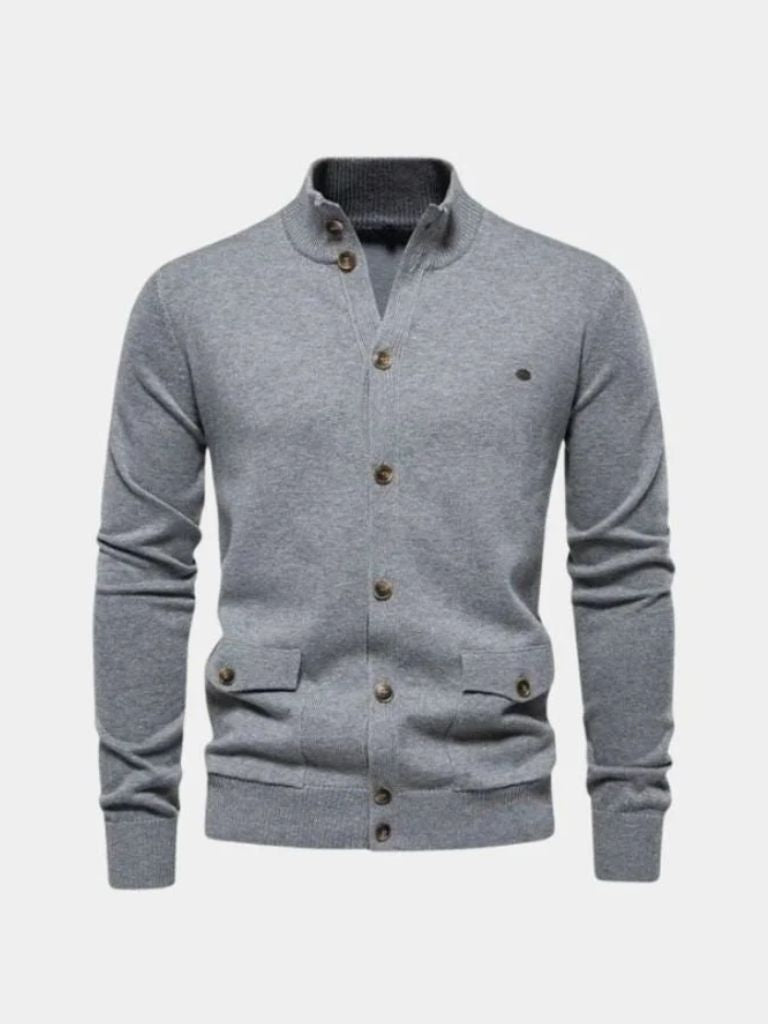 Brevin | Knitted Stand Collar Cotton Cardigan