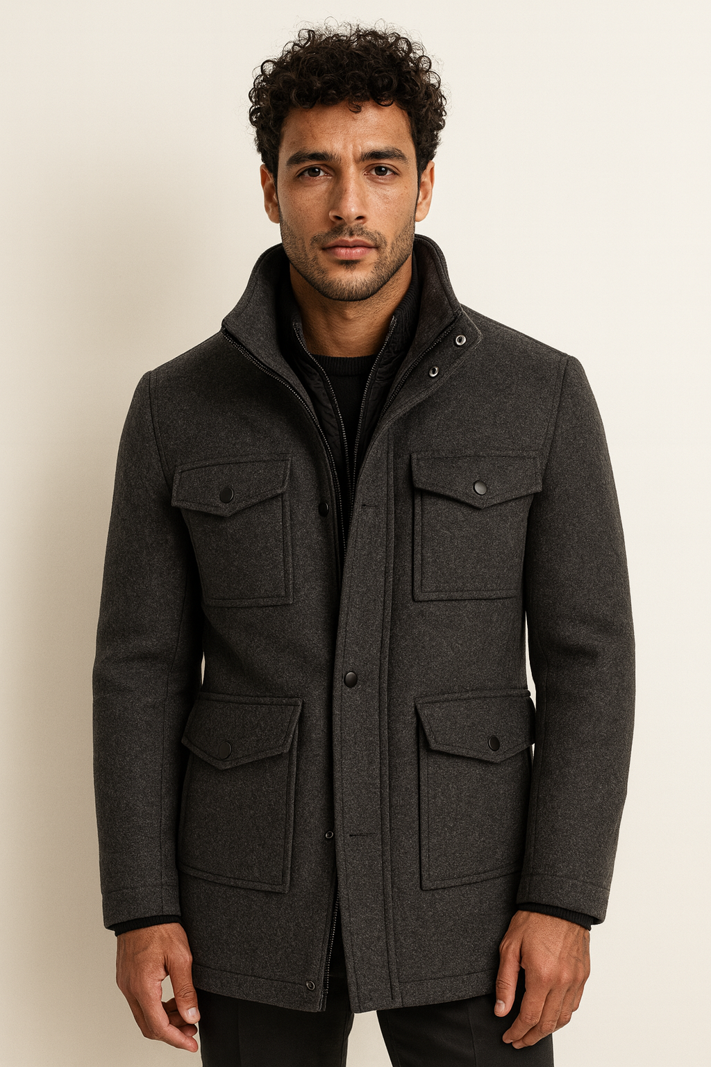 Levi Refined Stand Collar Wool Coat