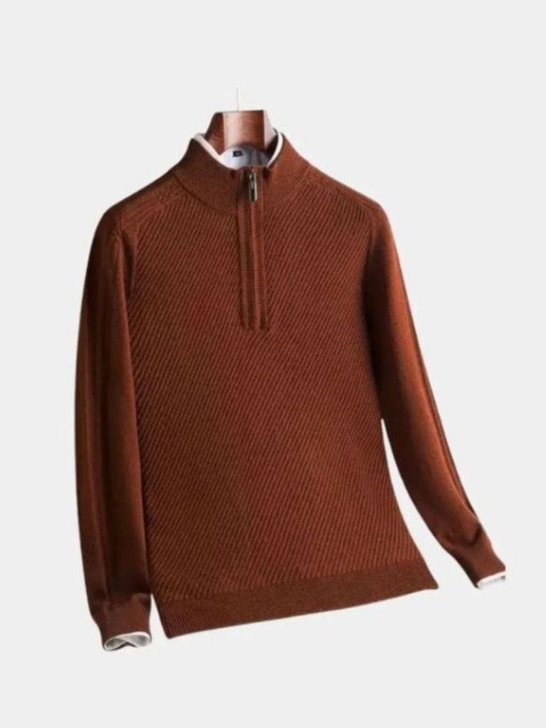 Stripe Quarter Zip Wool Sweater - Cross & Crown