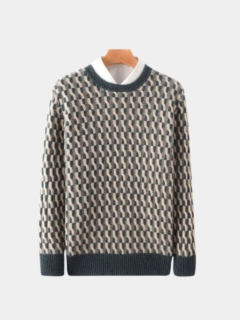 Elio | Wool Geometric Crew Neck Pullover Sweater