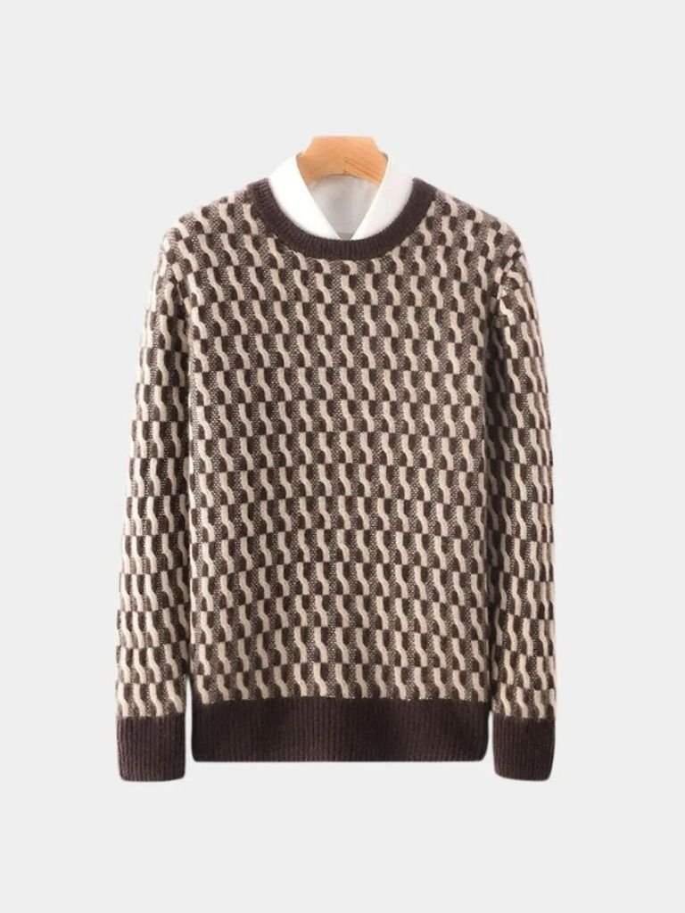 Elio | Wool Geometric Crew Neck Pullover Sweater