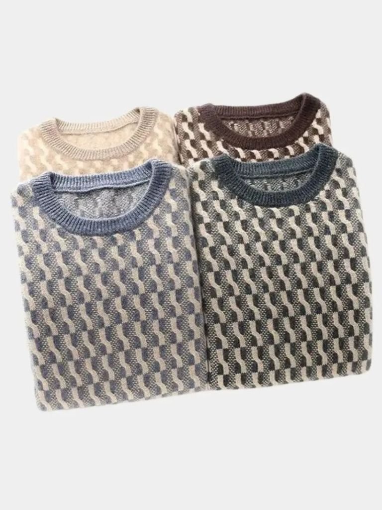 Elio | Wool Geometric Crew Neck Pullover Sweater