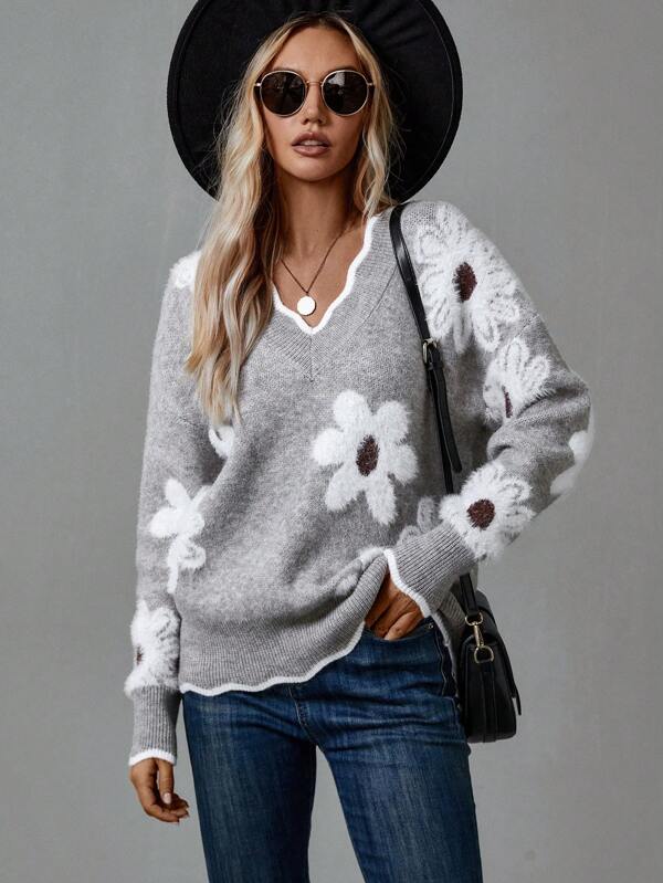Holland | Elegant V-Neck Floral Sweater