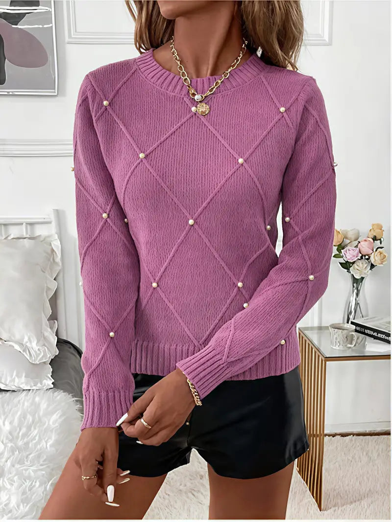 Caius | Elegant Beaded Diamond Pattern Sweater
