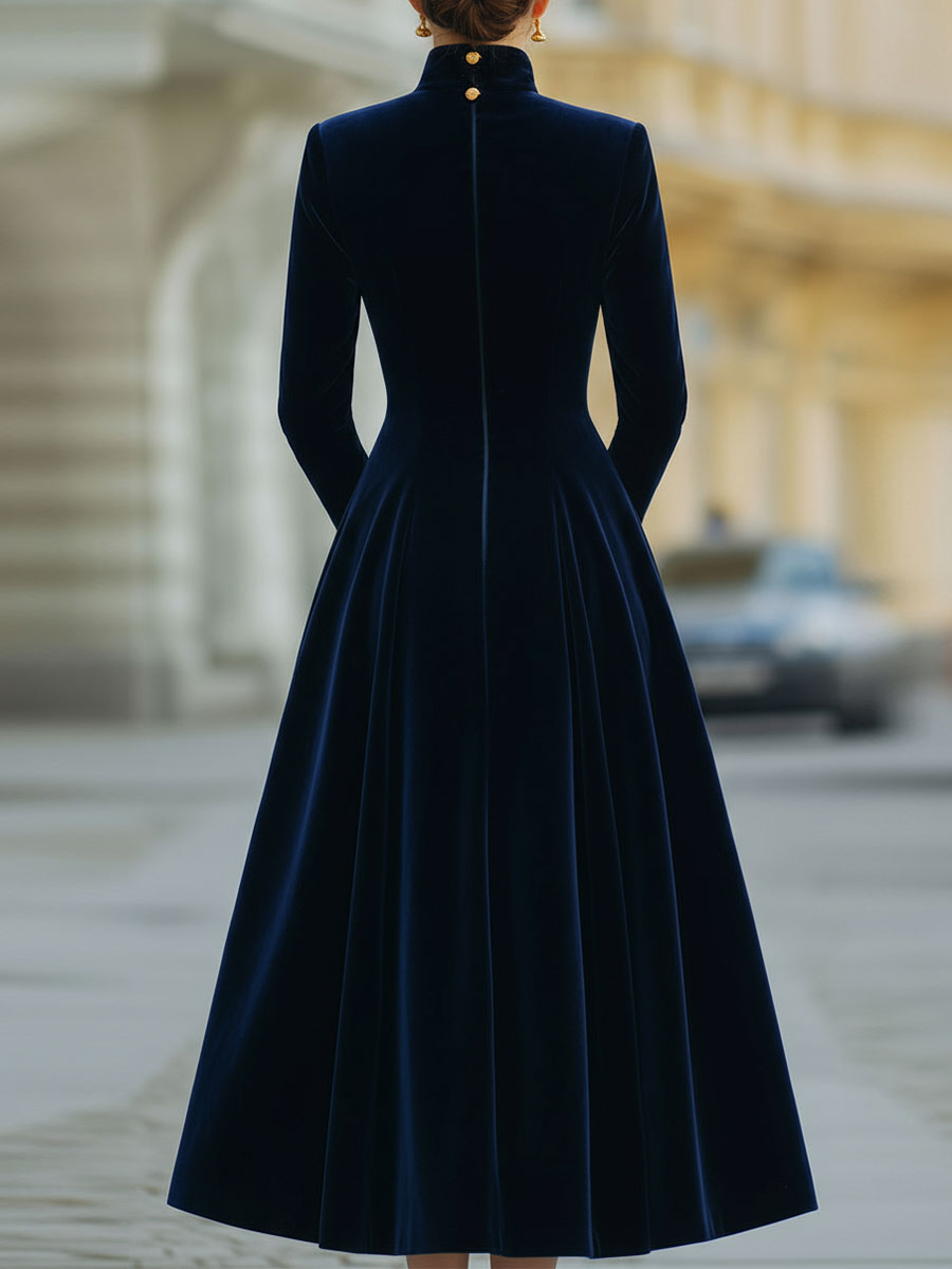 Valeria | Velvet A-Line Gold Dress