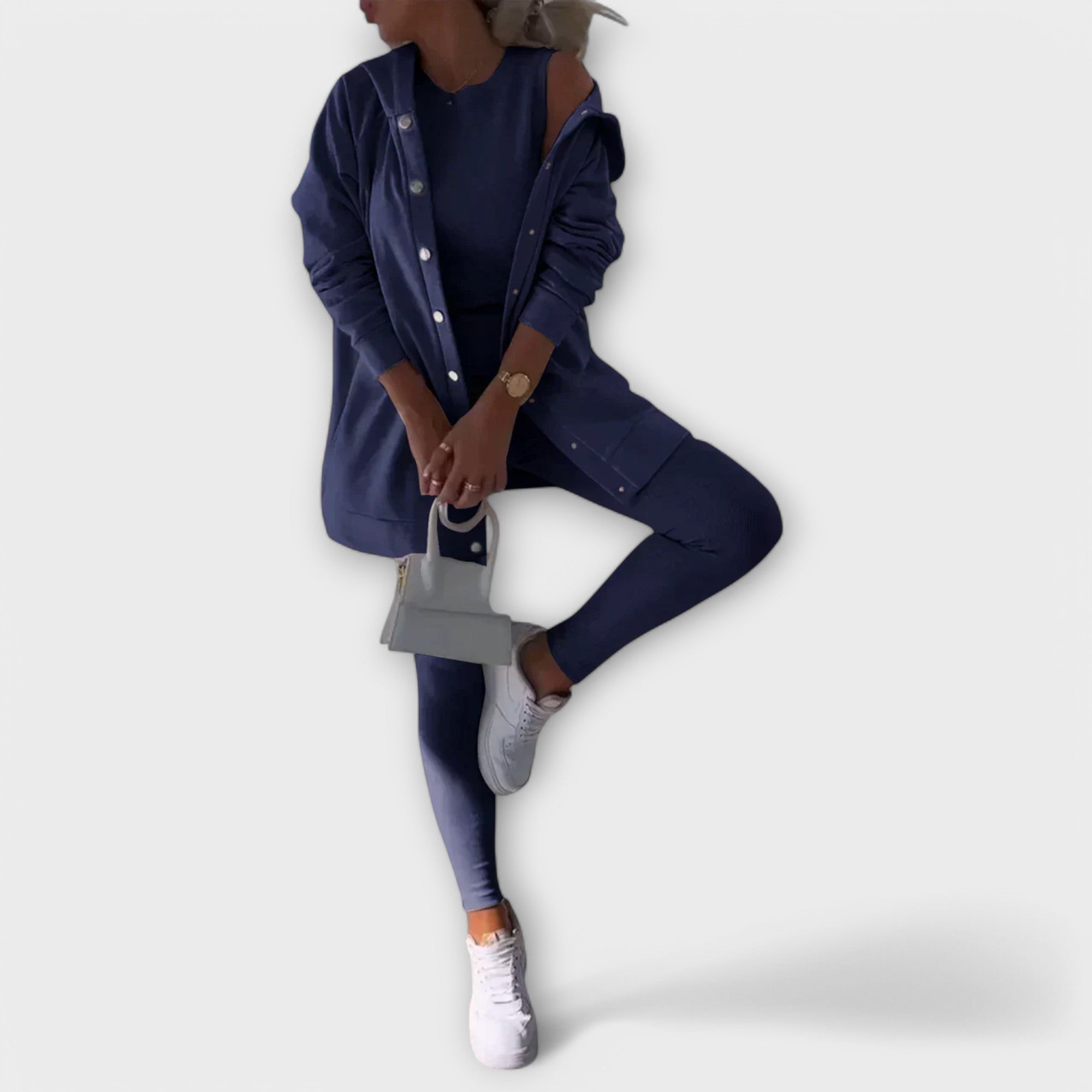 Three-piece set with cardigan