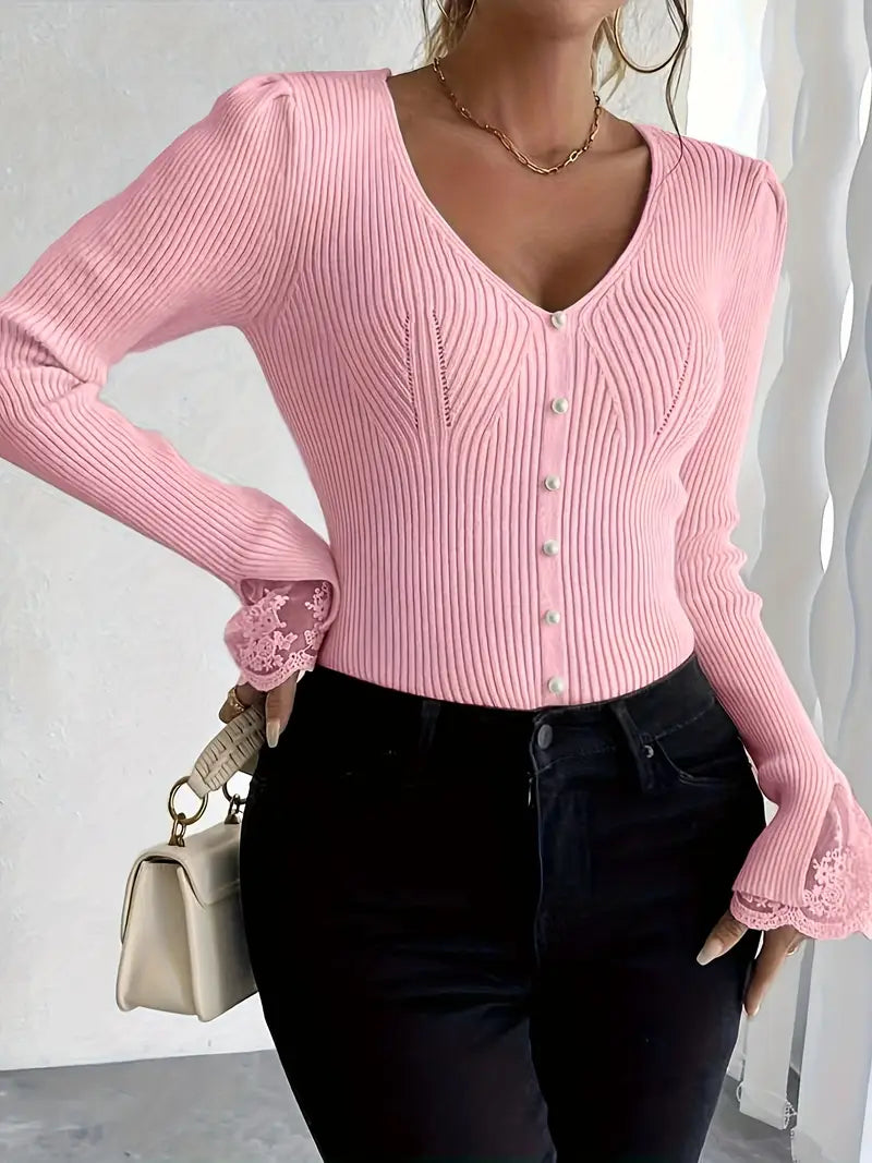 Ellison | Elegant Lace Sleeve Fitted Blouse