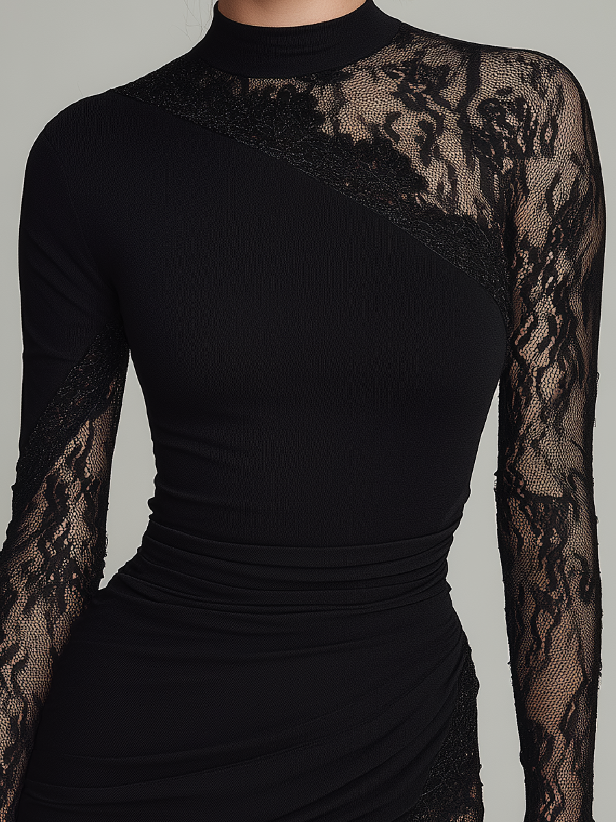 Isabella | Lace Turtleneck Evening Dress