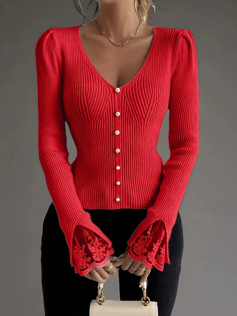 Ellison | Elegant Lace Sleeve Fitted Blouse