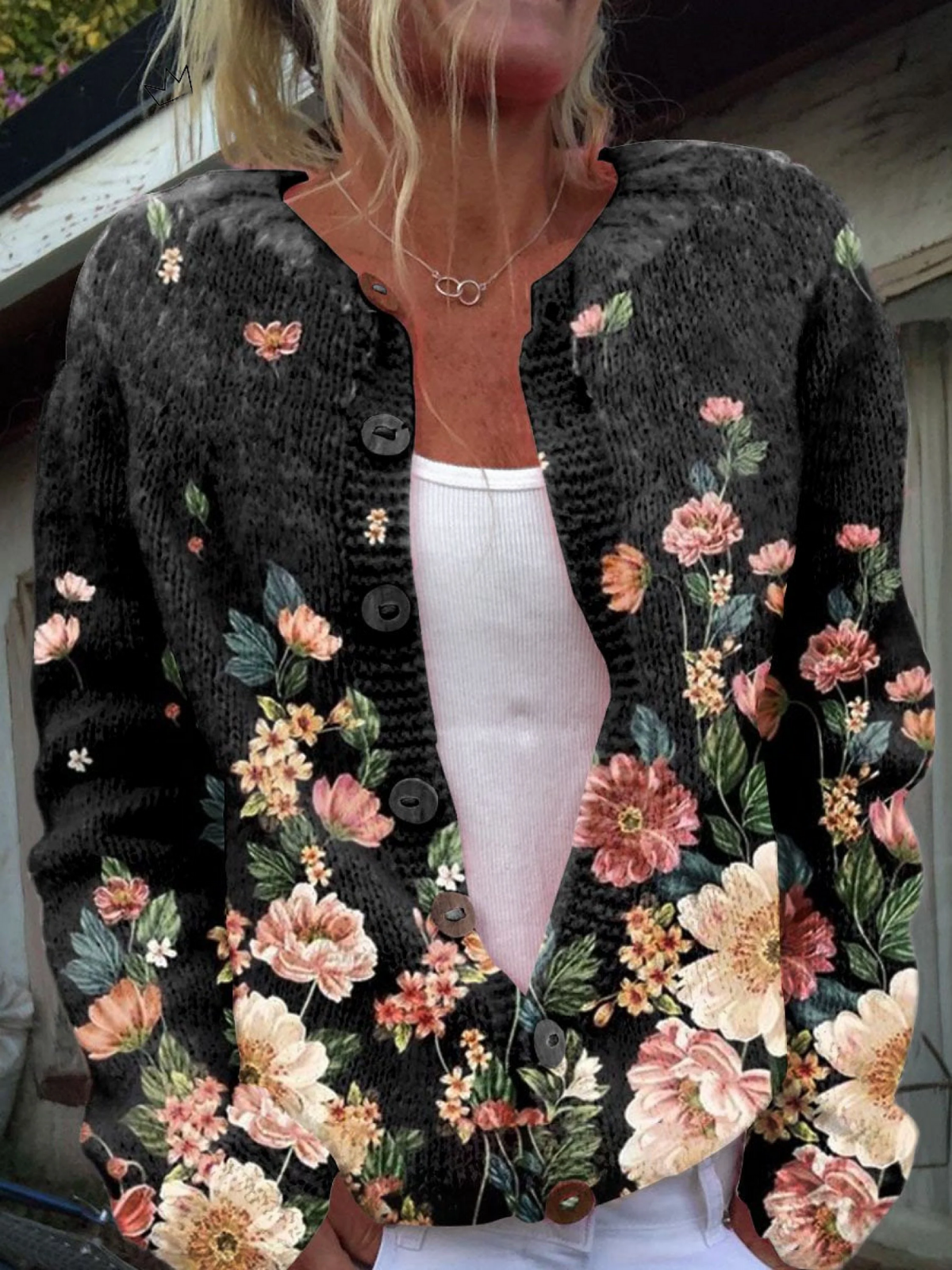 Ruby | Up Cardigan Sweater with Floral Print