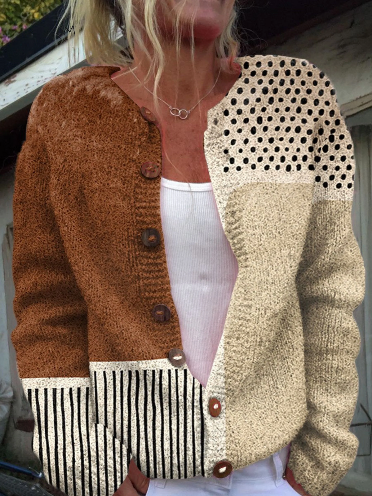 Willow | Up Cardigan Sweater with Minimalist Abstract Polka Dot Design