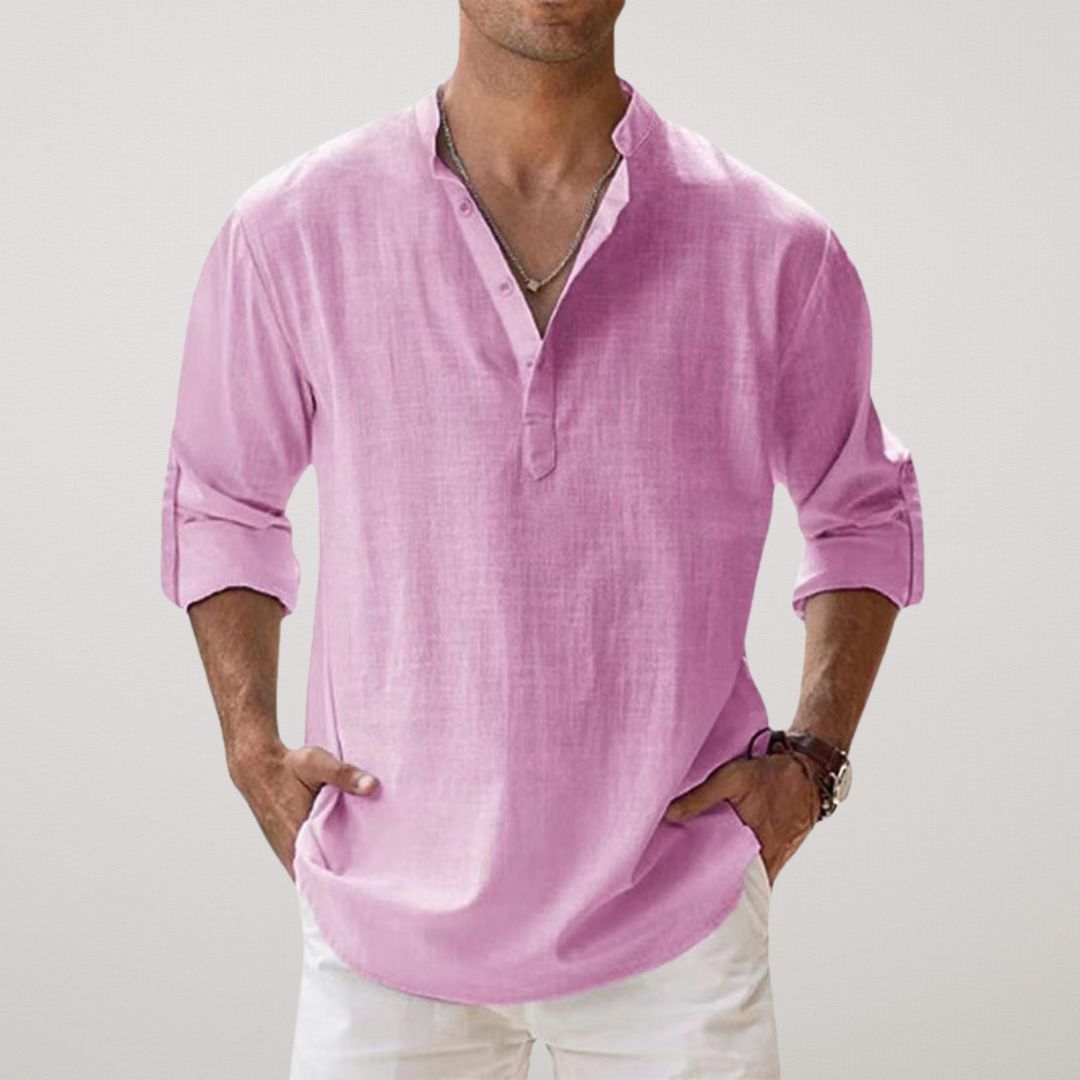 Blake | Linen Effect Cotton Henley Shirt