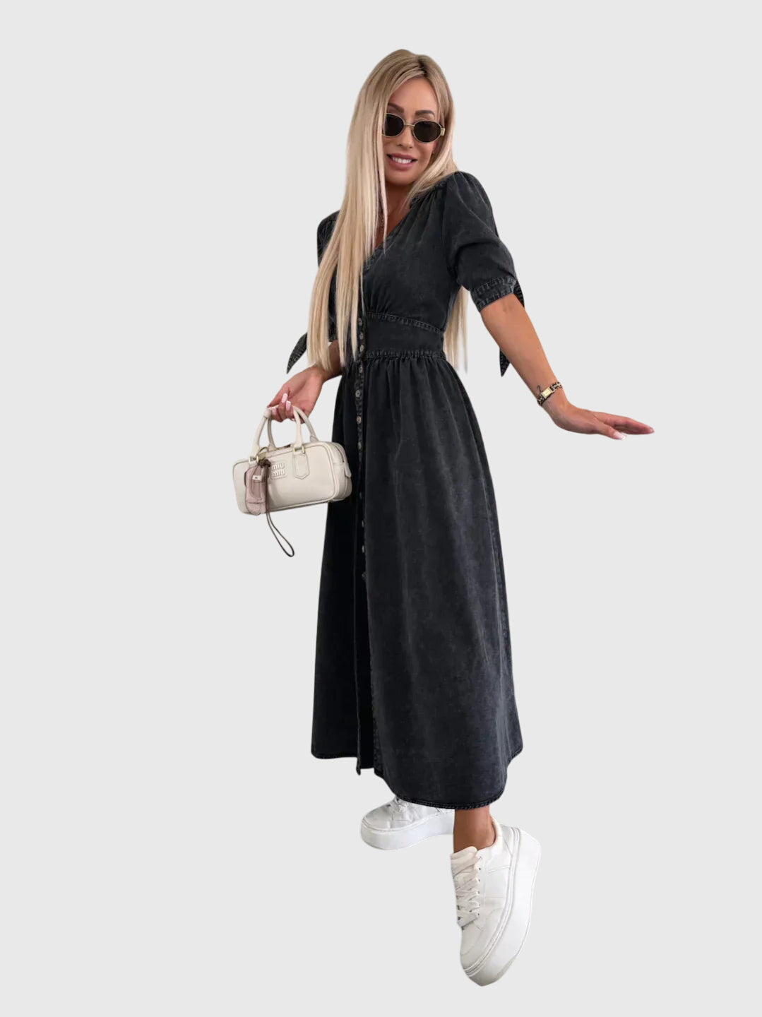 Madelyn | Timeless Button-Detail Denim Midi